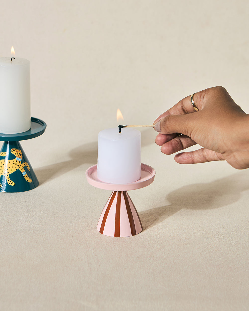 Paradise Stripes Candle Stand, Hand-painted | Lost in Paradise
