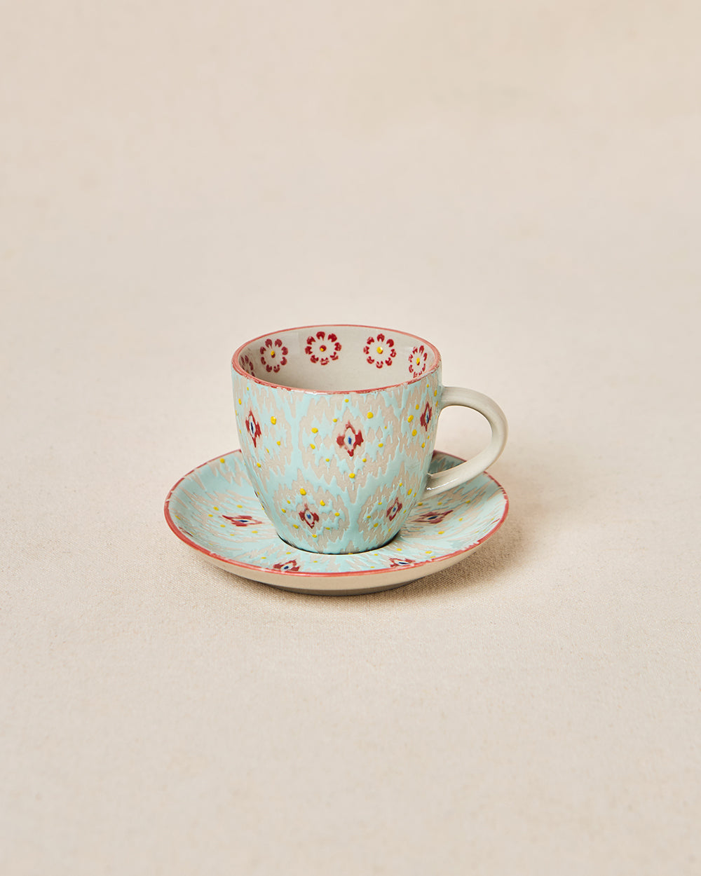 Ikat Fusion Cup & Saucer Set - Teal, 100ml