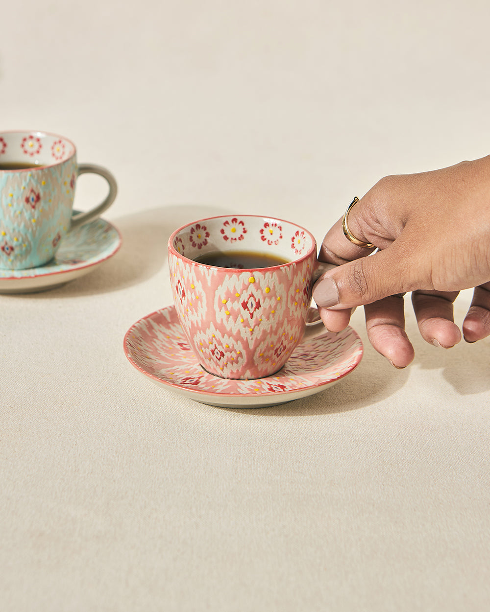 Ikat Fusion Cup & Saucer Set - Red, 100ml