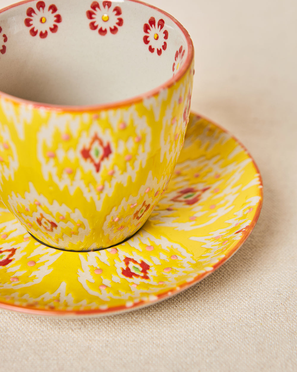 Ikat Fusion Cup & Saucer Set - Yellow, 100ml
