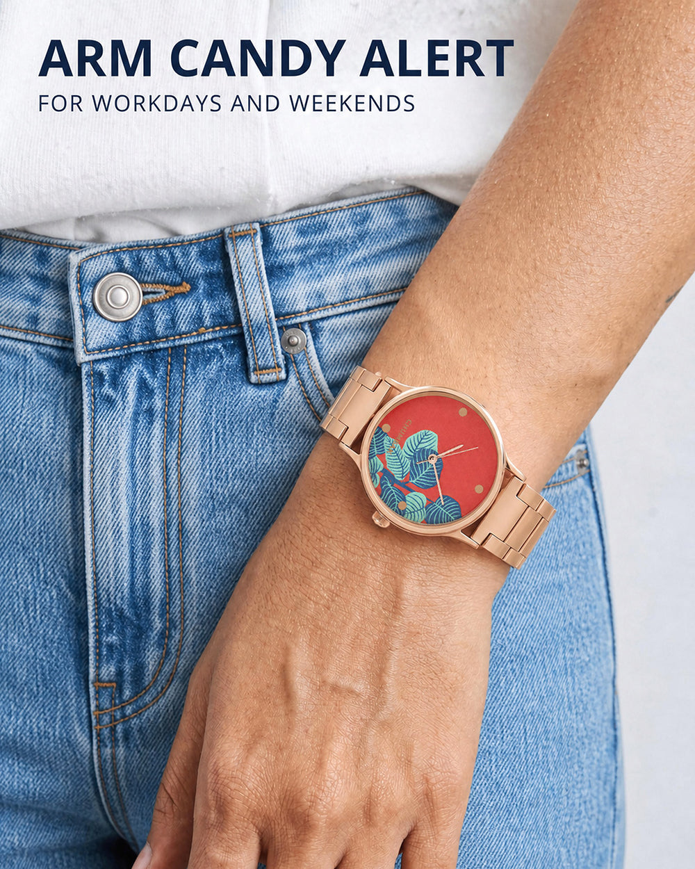 TEAL by Chumbak Bohemian Leaves  Watch,Metal link Strap