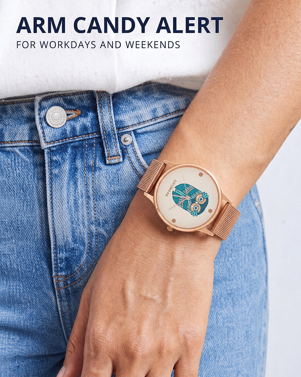 TEAL by Chumbak Vintage Owl Watch, Metal Mesh Strap