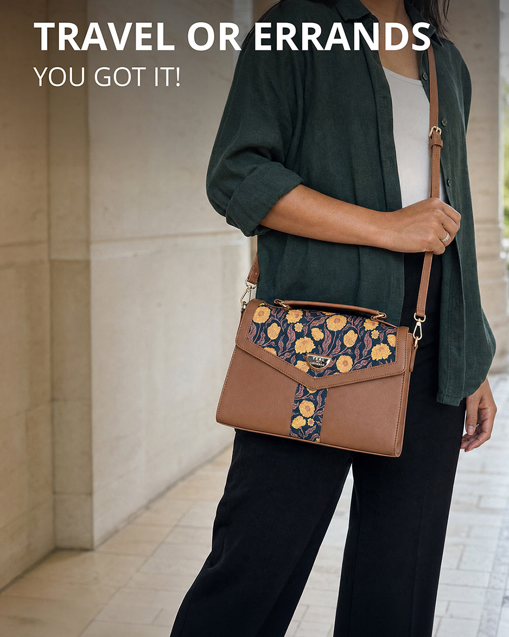 Teal by Chumbak Golden Marigold Muse Flap Handbag