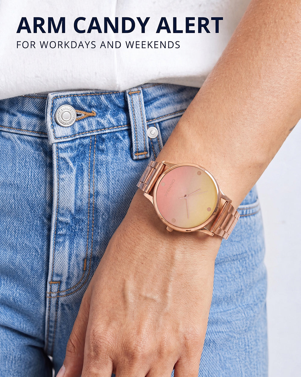 TEAL by Chumbak Sunset Ombre Watch, Metal link Strap