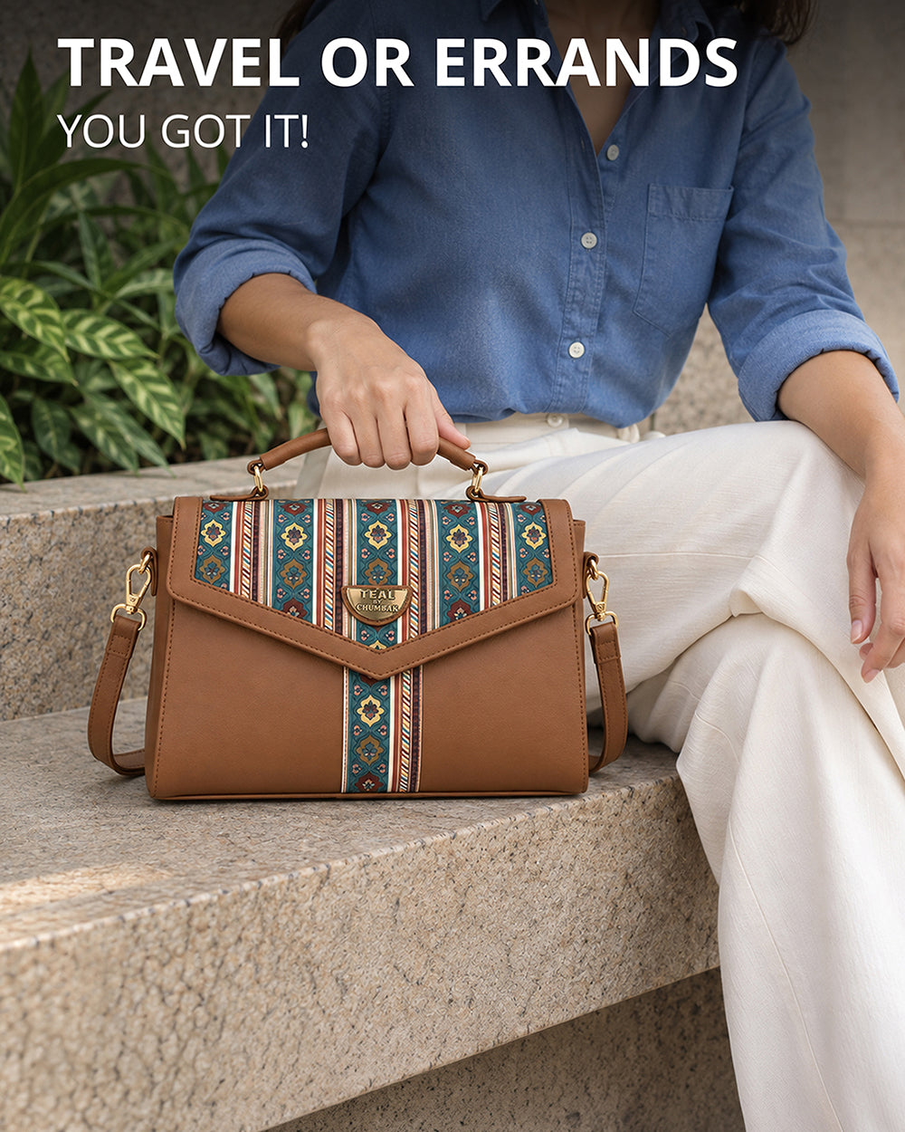Teal by Chumbak Botanical Bail Flap Handbag