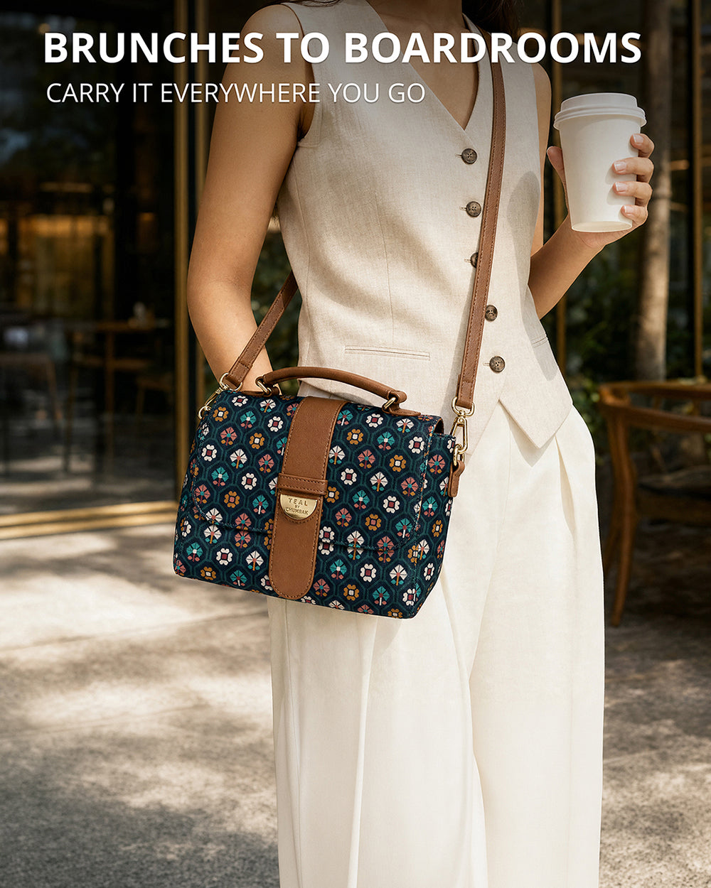 Teal by Chumbak Pixel Flower Duffle Crossbody Bag
