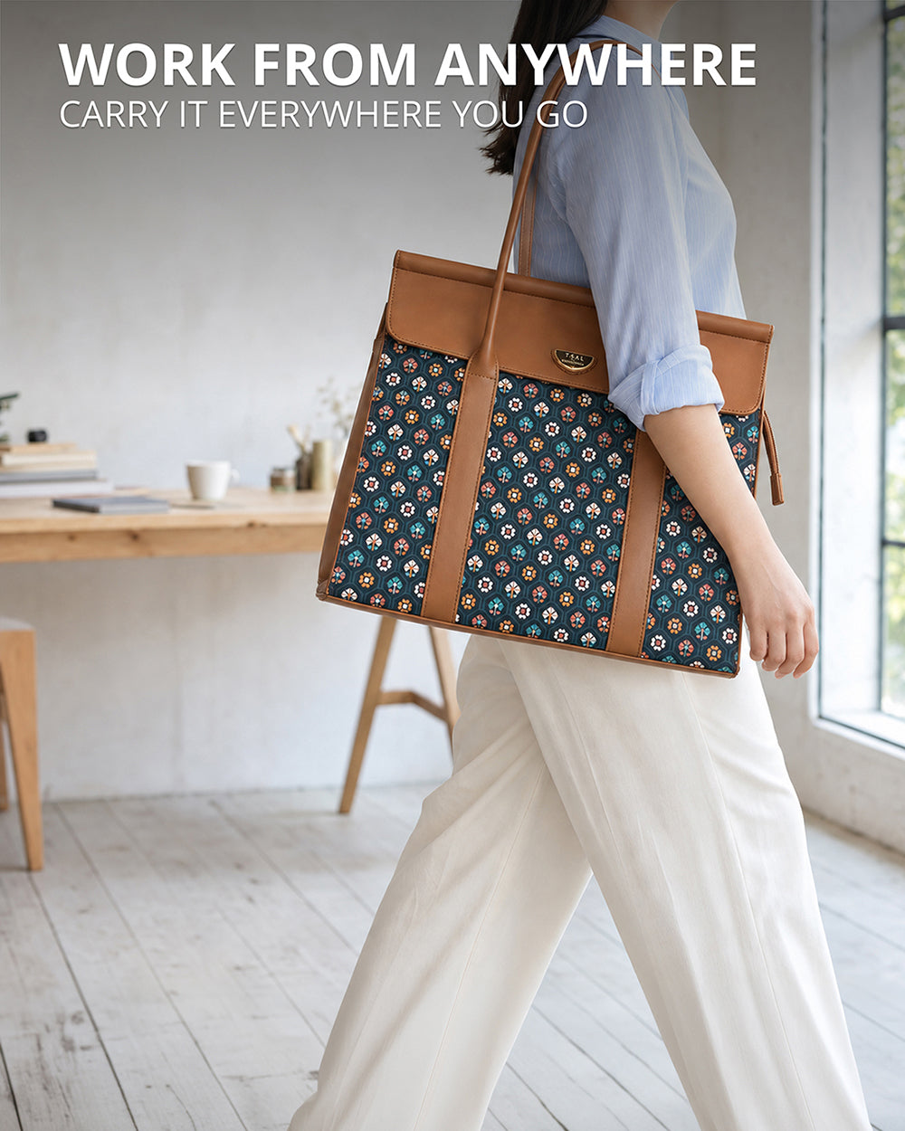 Teal by Chumbak Pixel Flower Flap Work Tote