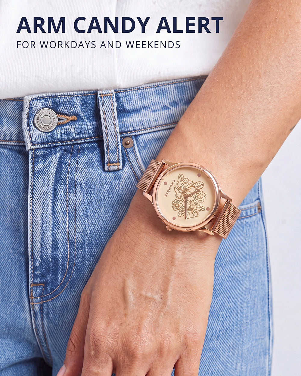 TEAL by Chumbak abstract Peacock Watch, Metal Mesh Strap