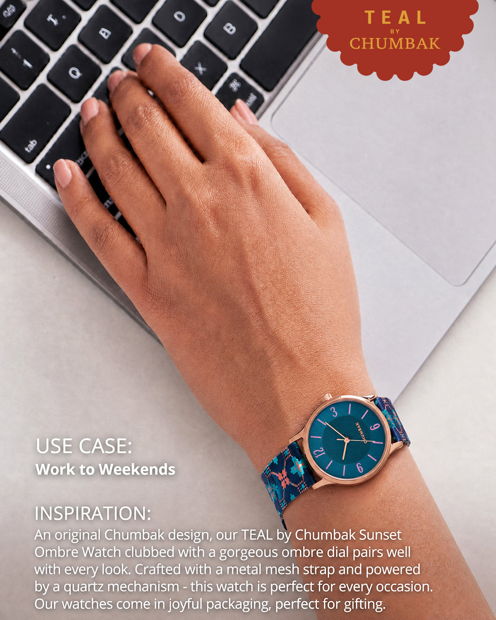 TEAL by Chumbak Ethnic Touch Printed Strap Wrist Watch