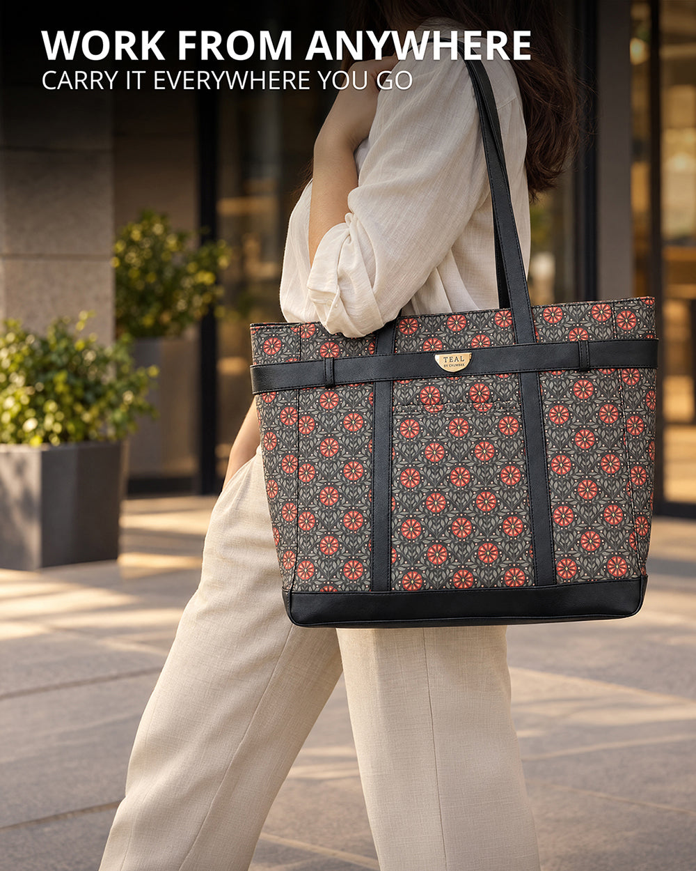 Teal by Chumbak Crimson Phool Jaal Laptop Tote