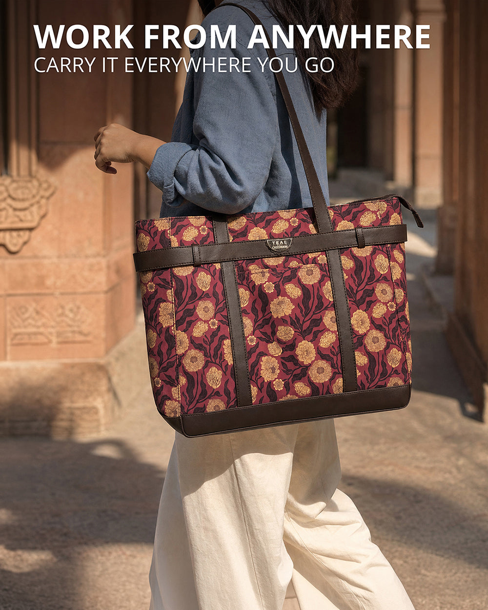 Teal by Chumbak Crimson Marigold Muse Laptop Tote