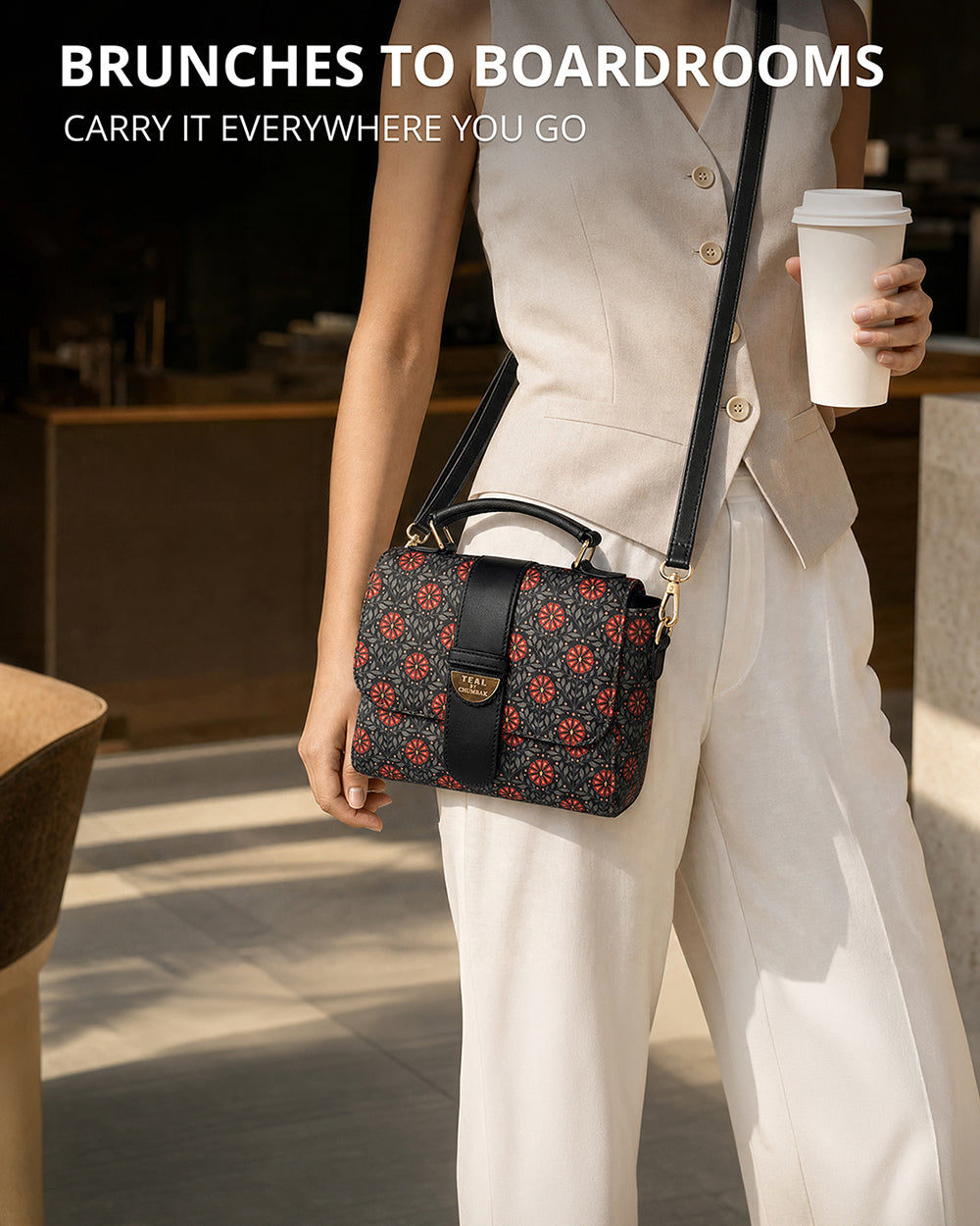 Teal by Chumbak Crimson Phool Duffle Crossbody Bag