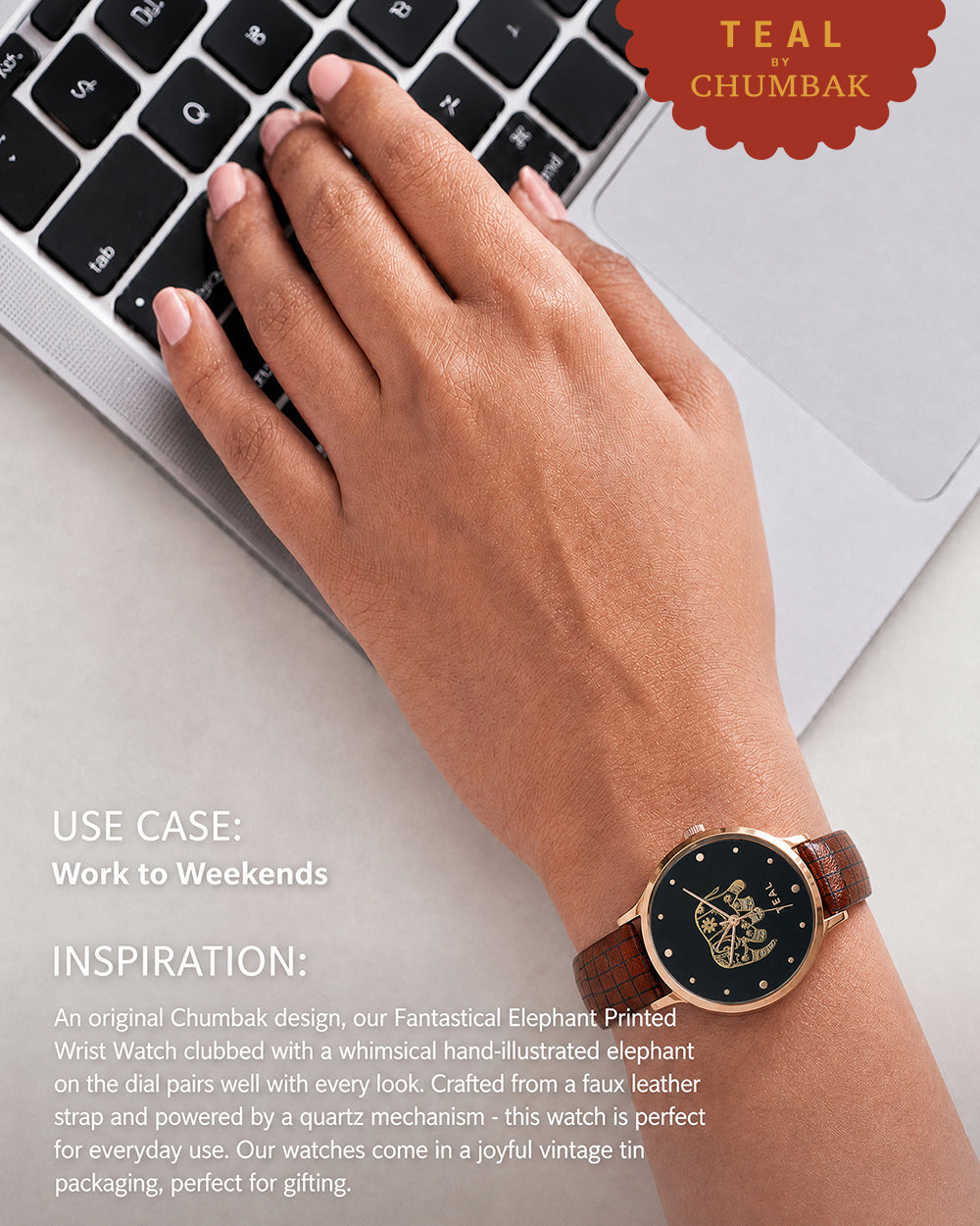 Fantastical Elephant Printed Wrist Watch With Bracelet Set