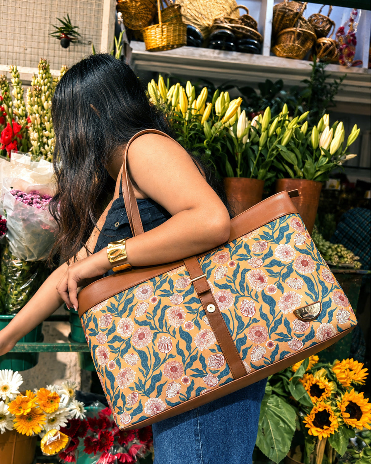 Teal by Chumbak Ivory Genda Garden Work Tote