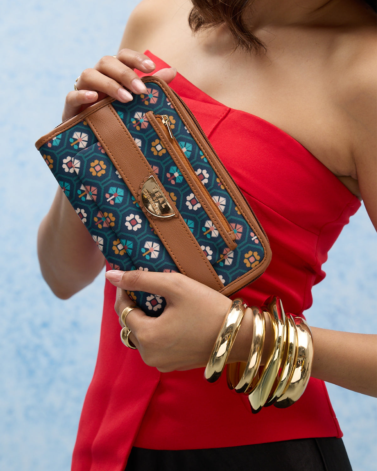 Teal by Chumbak Pixel Flower Long Wallet