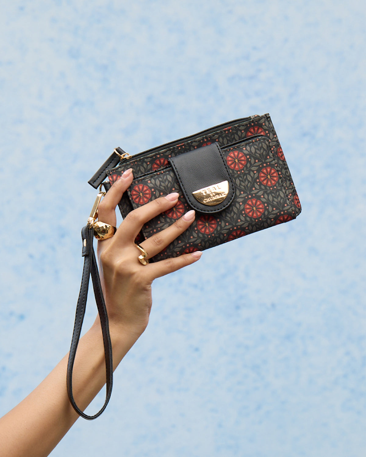 Teal by Chumbak Crimson Phool Jaal Wristlet Wallet