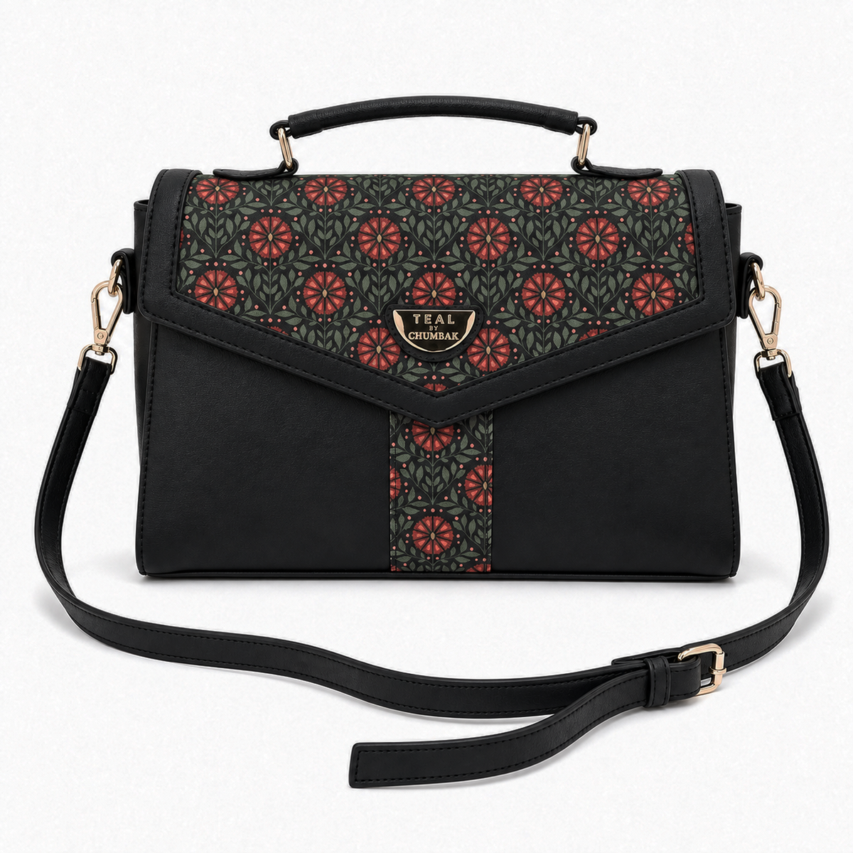 Teal by Chumbak Crimson Phool Jaal Flap Handbag