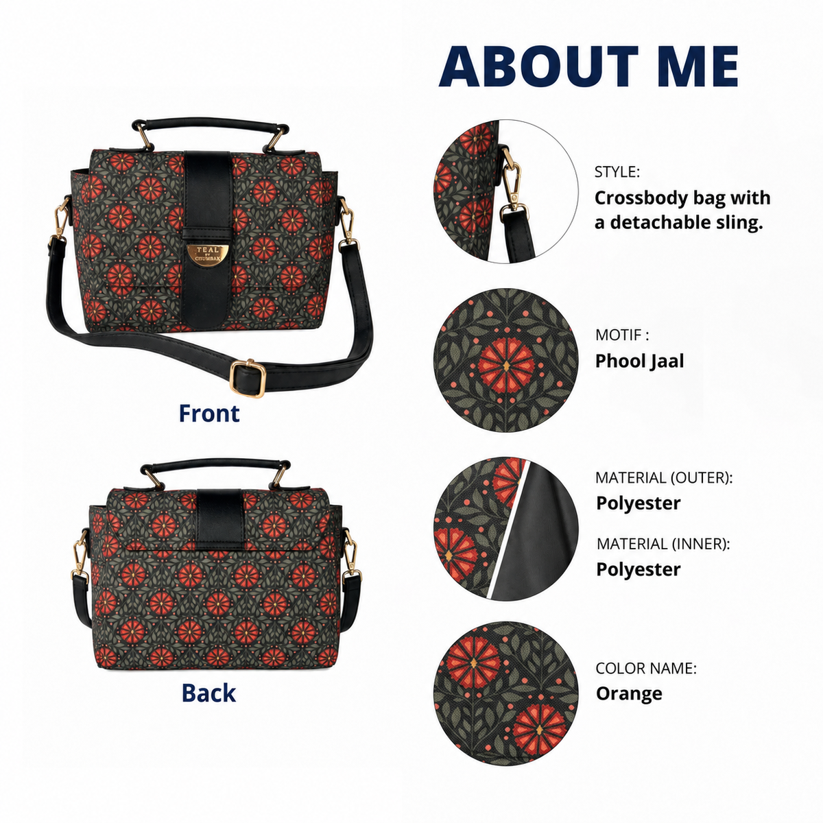 Teal by Chumbak Crimson Phool Duffle Crossbody Bag