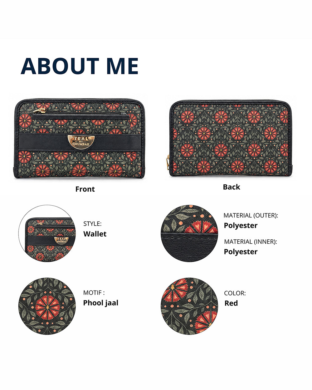 Teal by Chumbak Crimson Phool Jaal Long Wallet
