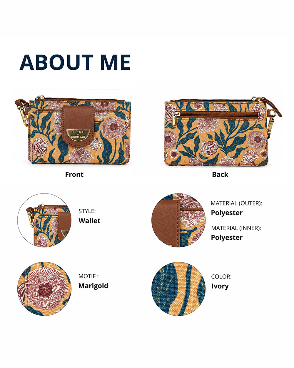 Teal by Chumbak White Marigold Wristlet Wallet