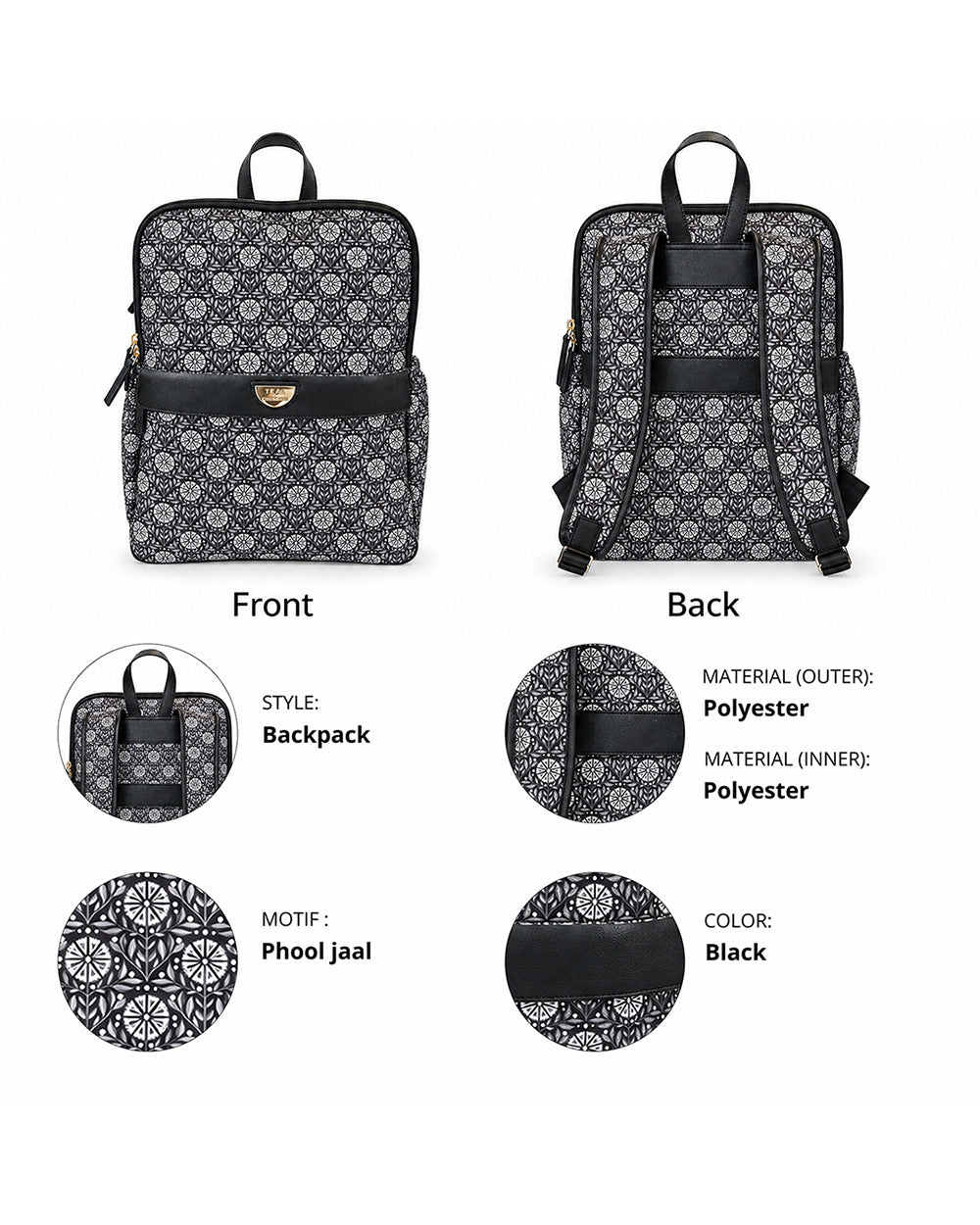 Teal by Chumbak Midnight Phool Double Zip Laptop Backpack