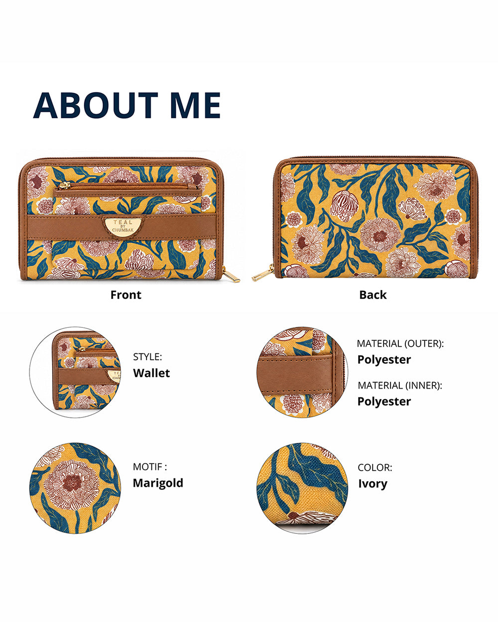 Teal by Chumbak Ivory Marigold Muse Long Wallet