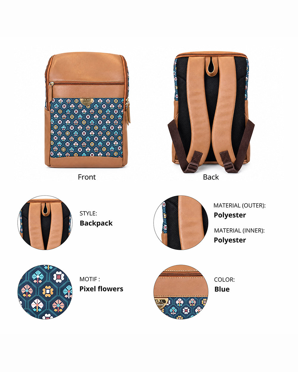 Teal by Chumbak Pixel Flower Laptop Backpack