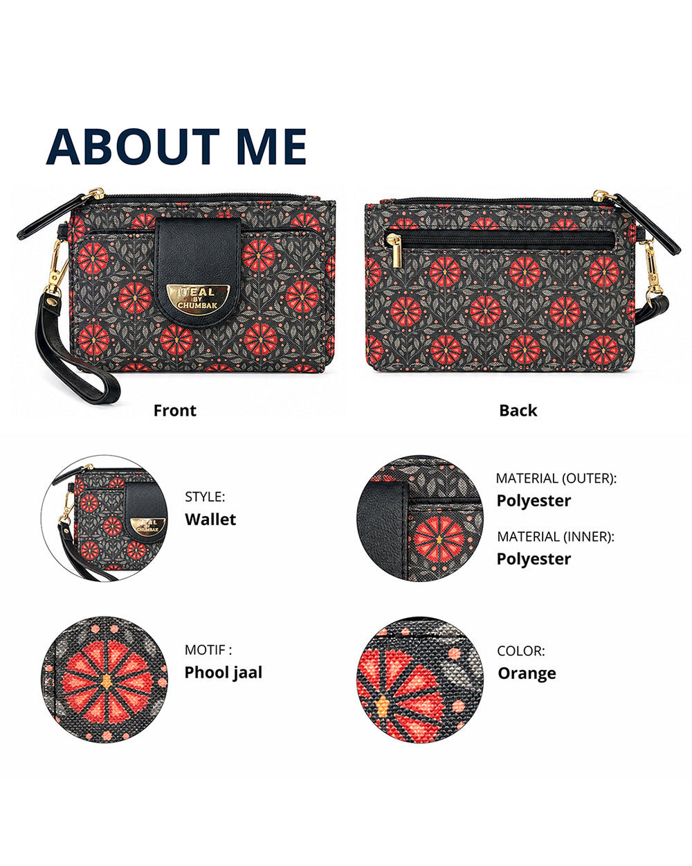 Teal by Chumbak Crimson Phool Jaal Wristlet Wallet