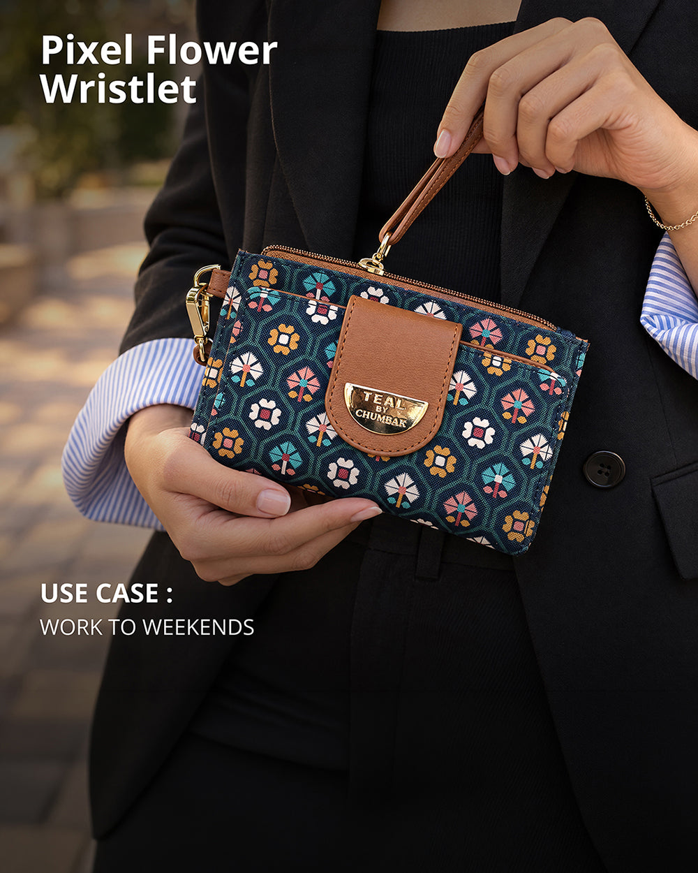 Teal by Chumbak Pixel Flower Wristlet