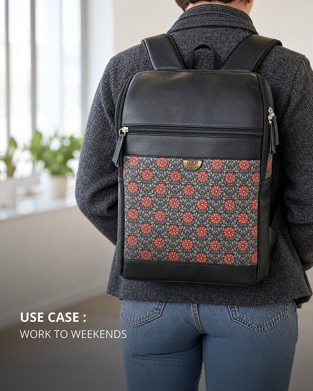 Teal by Chumbak Crimson Phool Laptop Backpack