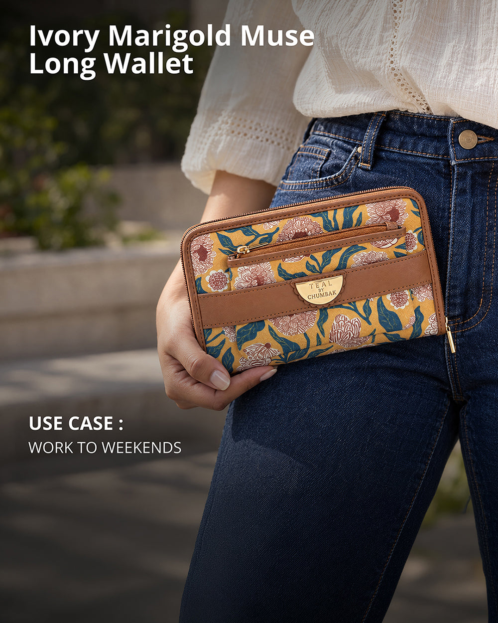 Teal by Chumbak Ivory Marigold Muse Long Wallet