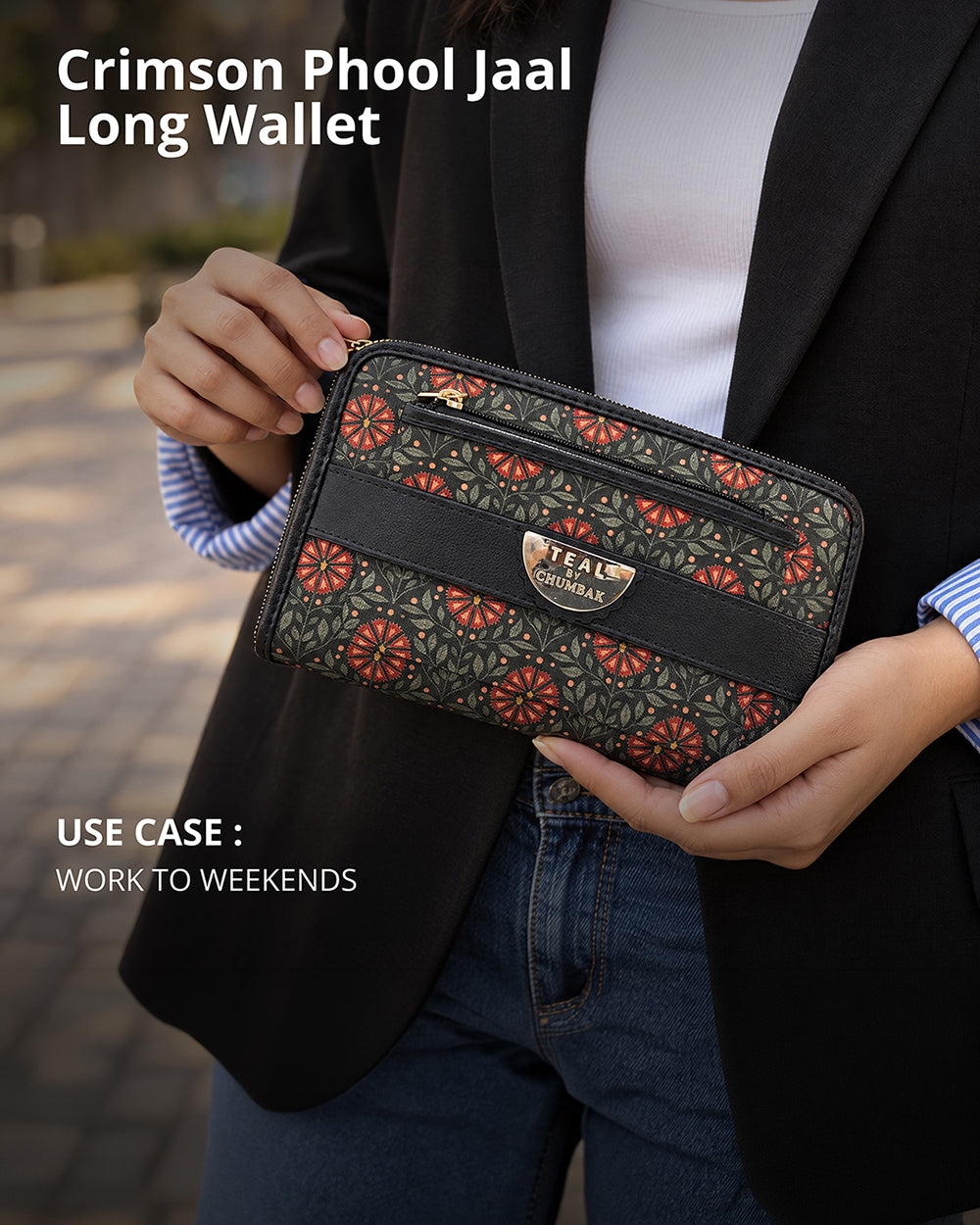 Teal by Chumbak Crimson Phool Jaal Long Wallet