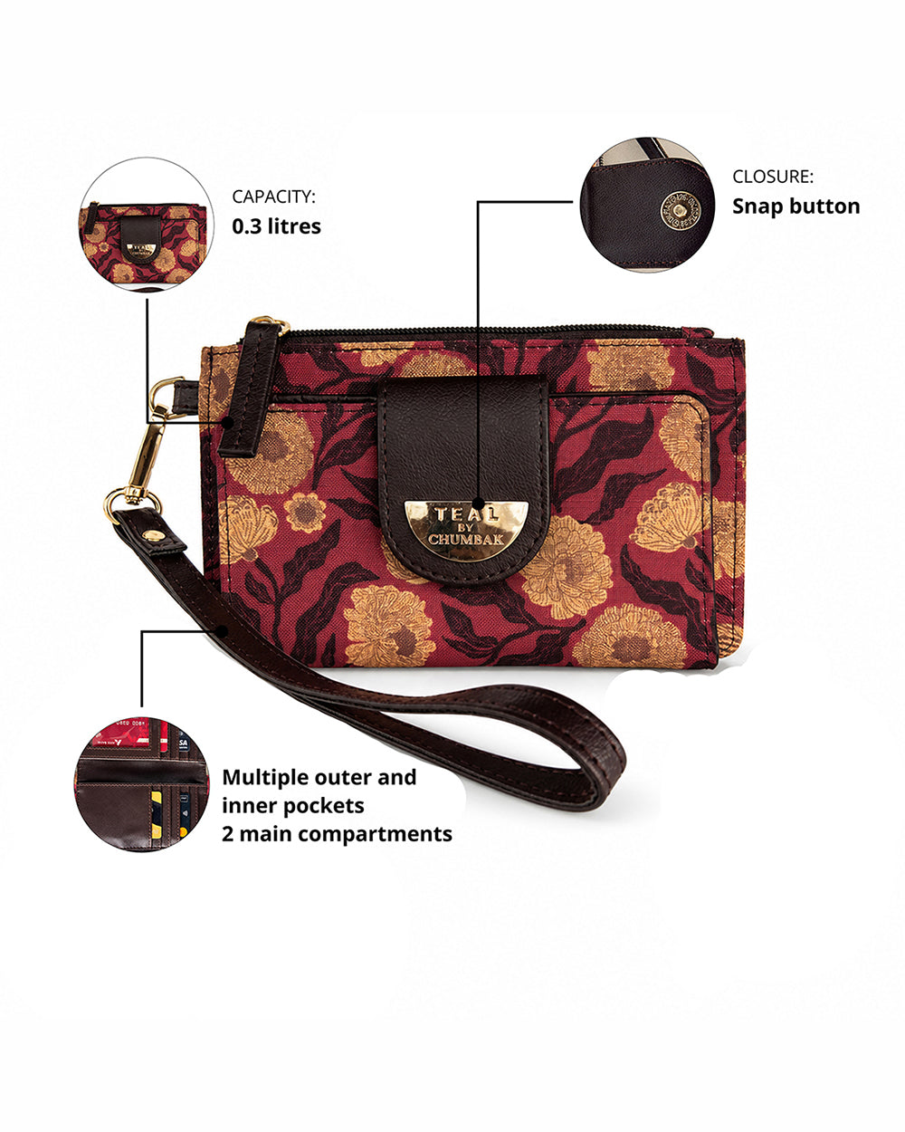 Teal by Chumbak Crimson Marigold Muse Wristlet Wallet