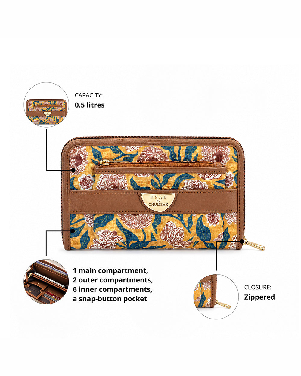 Teal by Chumbak Ivory Marigold Muse Long Wallet