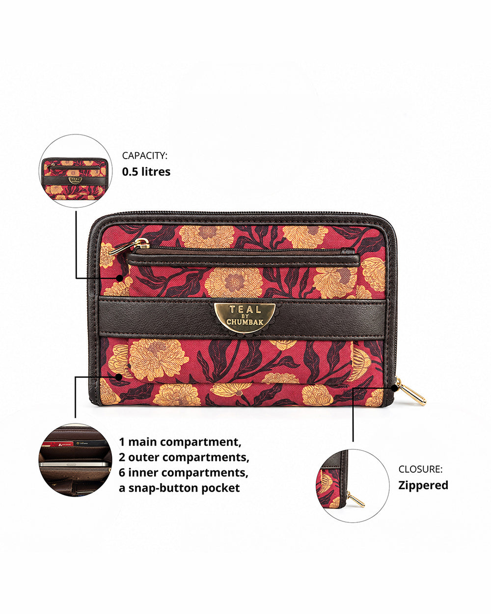 Teal by Chumbak Crimson Marigold Muse Long Wallet