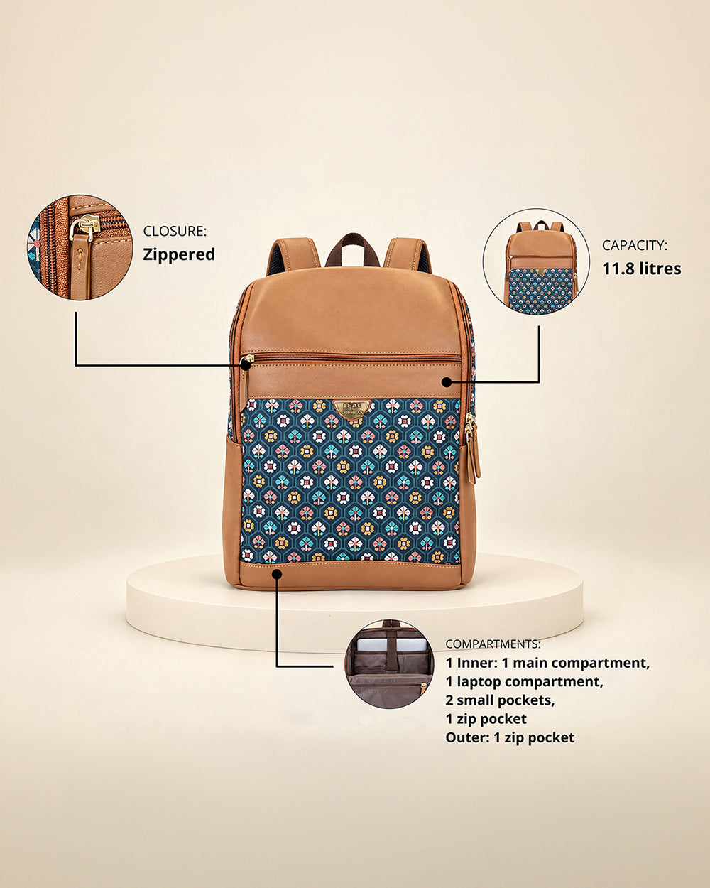 Teal by Chumbak Pixel Flower Laptop Backpack