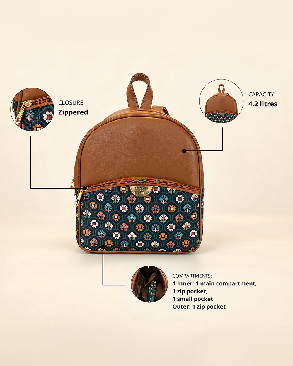 Teal by Chumbak Pixel Flower Mini Backpack