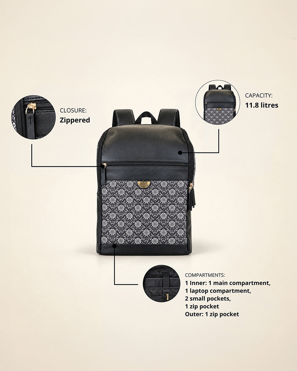 Teal by Chumbak Midnight Phool Laptop Backpack