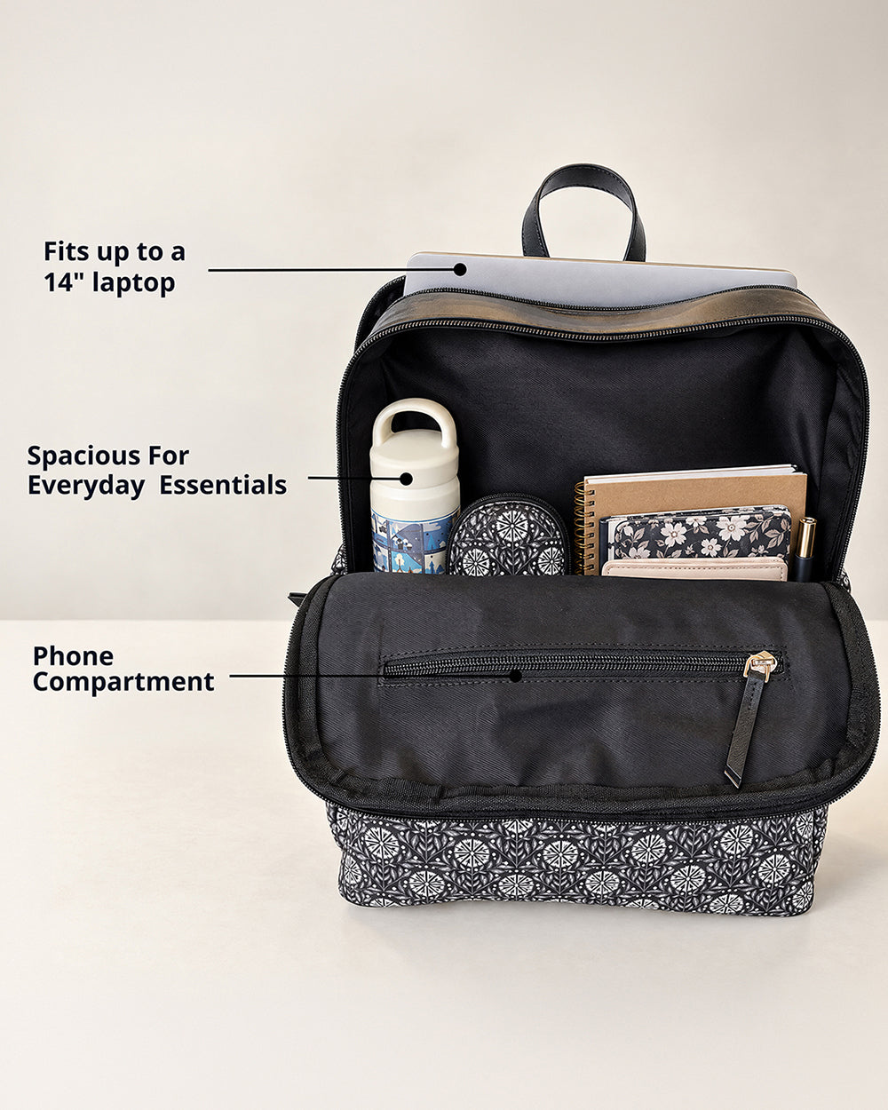 Teal by Chumbak Midnight Phool Double Zip Laptop Backpack