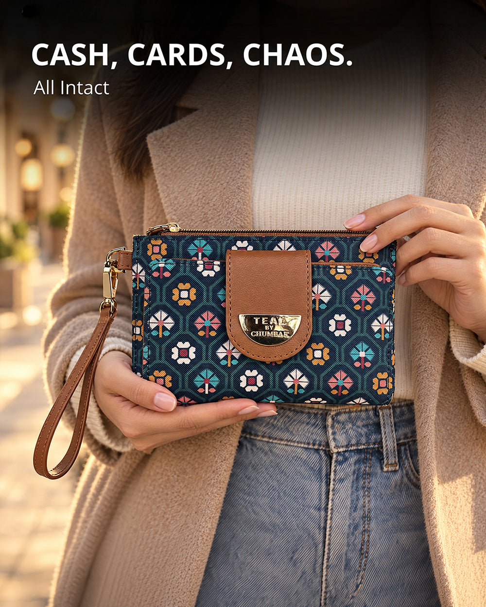 Teal by Chumbak Pixel Flower Wristlet