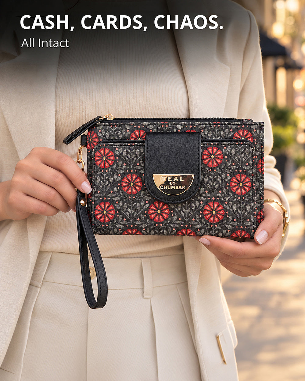 Teal by Chumbak Crimson Phool Jaal Wristlet Wallet