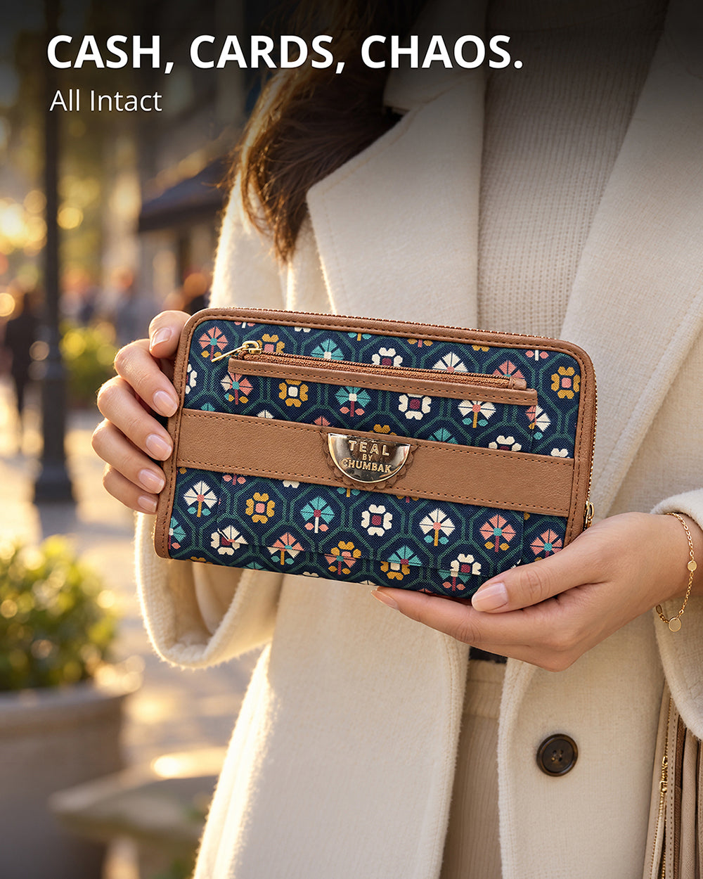 Teal by Chumbak Pixel Flower Long Wallet