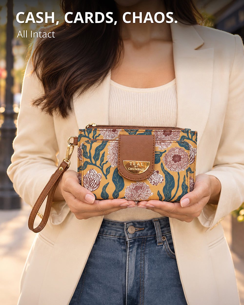 Teal by Chumbak White Marigold Wristlet Wallet