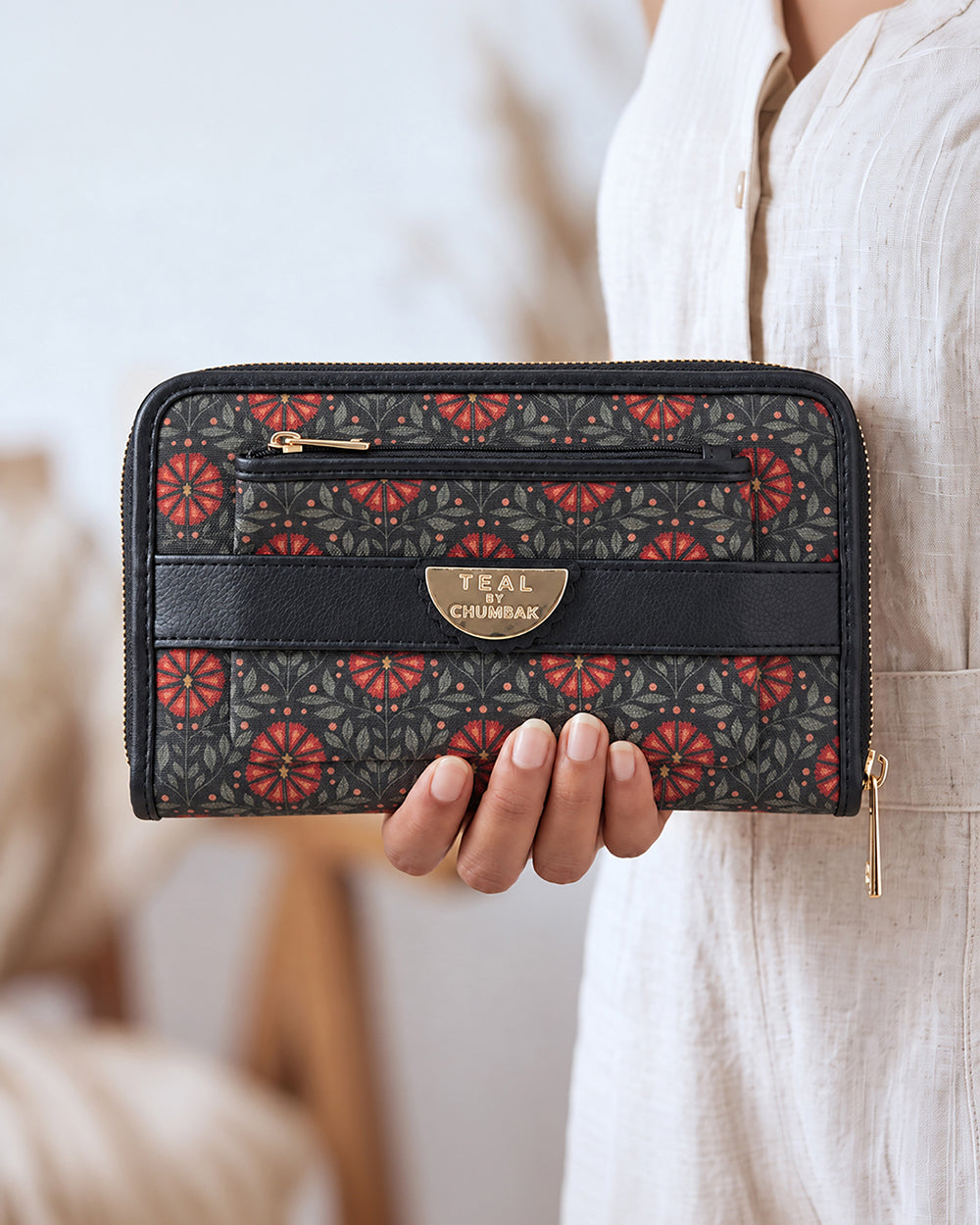 Teal by Chumbak Crimson Phool Jaal Long Wallet