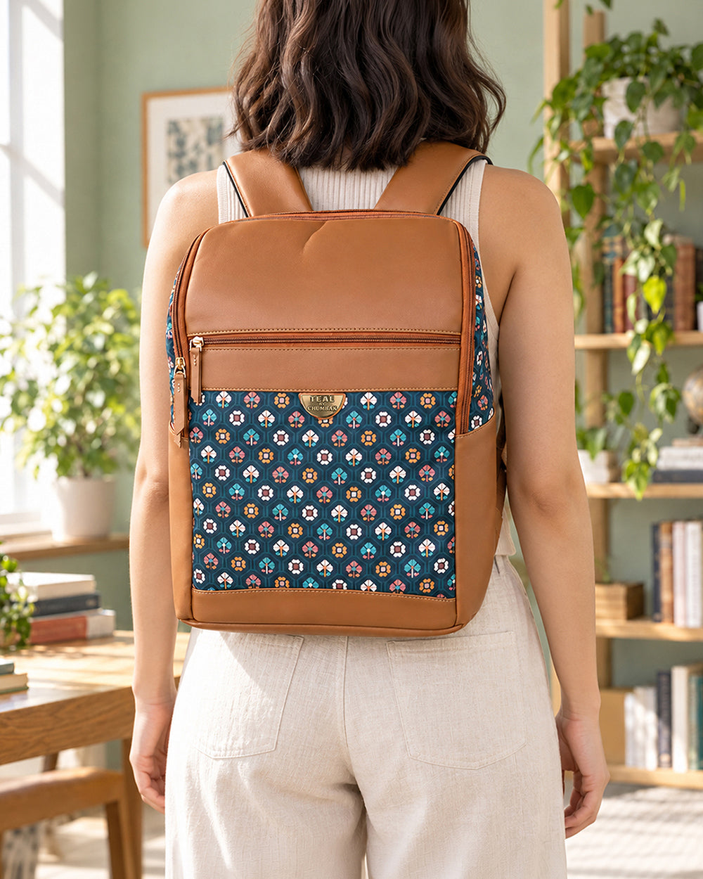 Teal by Chumbak Pixel Flower Laptop Backpack