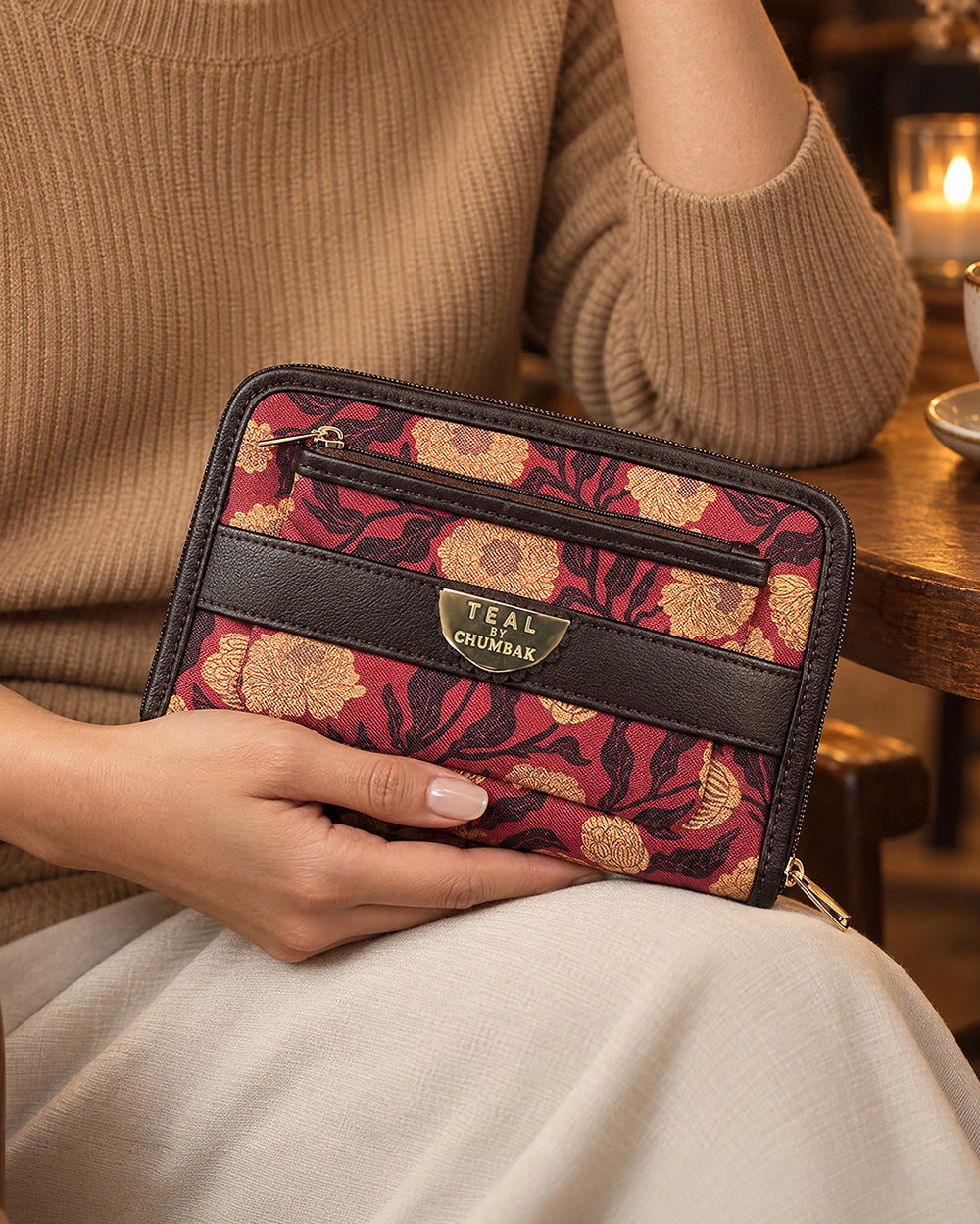 Teal by Chumbak Crimson Marigold Muse Long Wallet