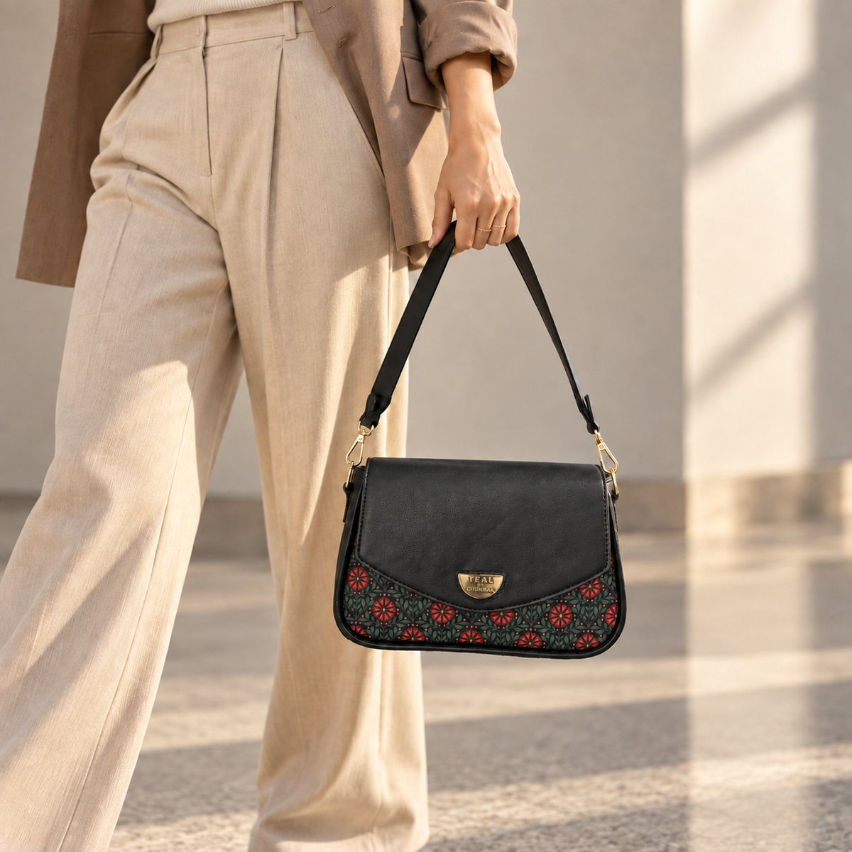 Teal by Chumbak Crimson Phool Shoulder Bag