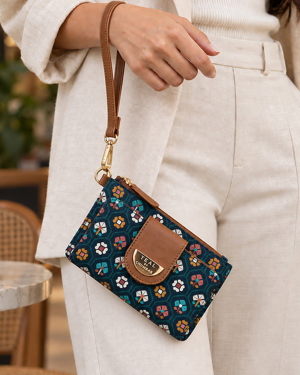 Teal by Chumbak Pixel Flower Wristlet