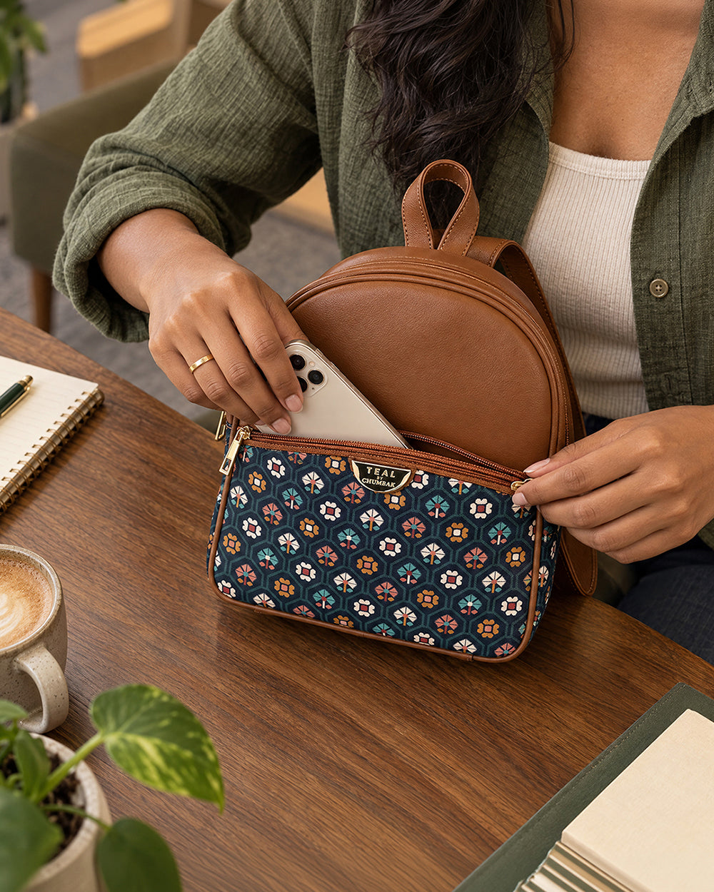 Teal by Chumbak Pixel Flower Mini Backpack