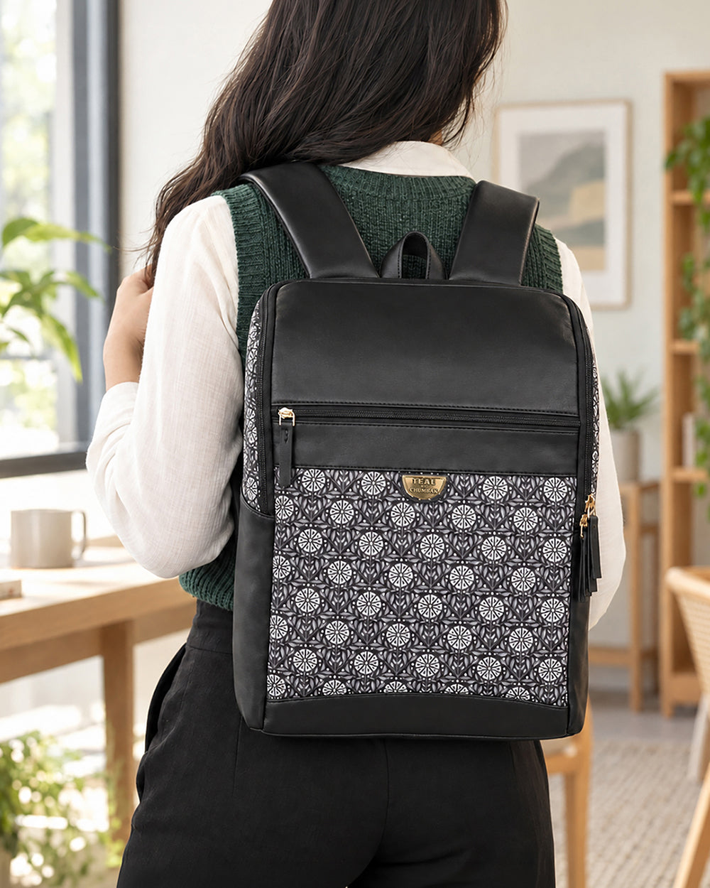 Teal by Chumbak Midnight Phool Laptop Backpack